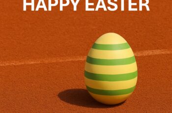 Easter egg on a clay tennis court